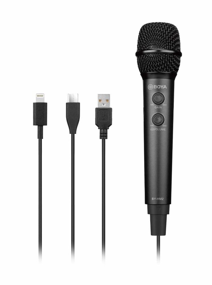 BOYA HM2 Digital Handheld Microphone (with Mini Tripod / USB Type-C / USB-A / Lightning Audio Cables Included)